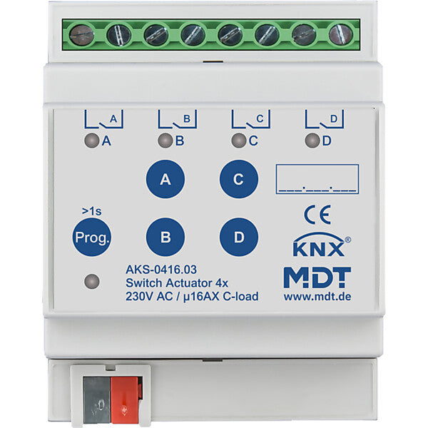 MDT technologies Schaltaktor 4-fach 4TE REG, 16A, 230VAC AKS-0416.03